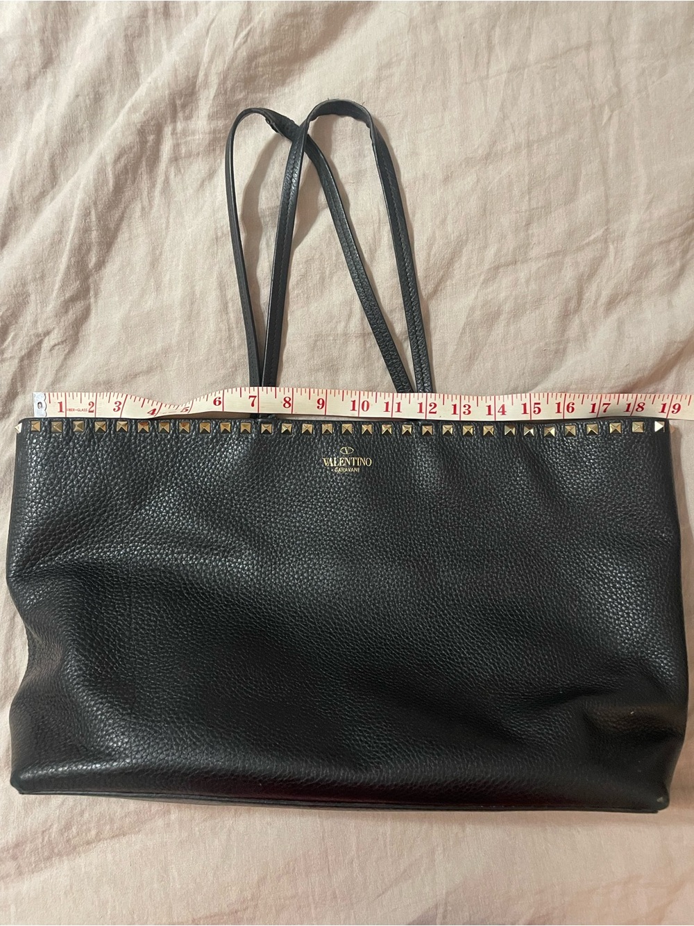 Valentino Black Pebbled Leather Tote with Gold Rockstud Trim - Picture 9 of 11